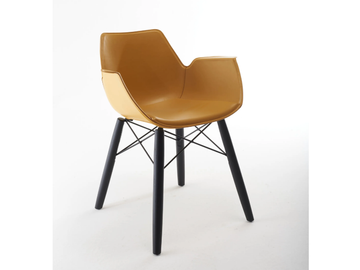 NITA A OMC IRON - Tanned leather chair with armrests and wood and metal legs by SOFTLINE 1979 - view 2